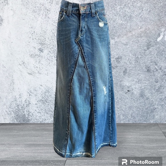 Levi’s slouch straight leg sz 7 jean deconstructed custom made maxi skirt denim - Picture 9 of 15